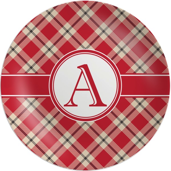 Custom Red & Tan Plaid Melamine Plate (Personalized)