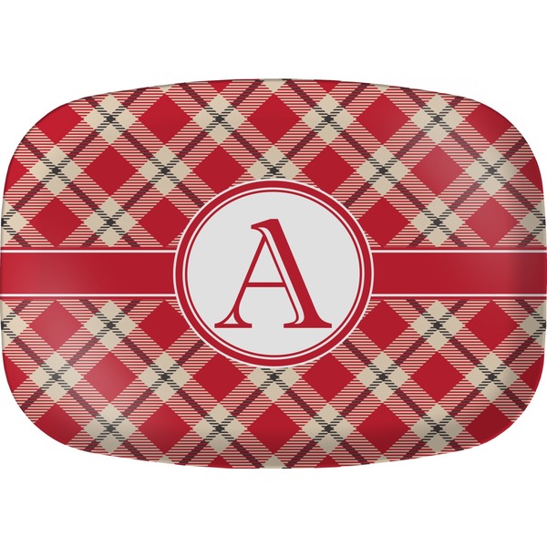 Custom Red & Tan Plaid Melamine Platter (Personalized)