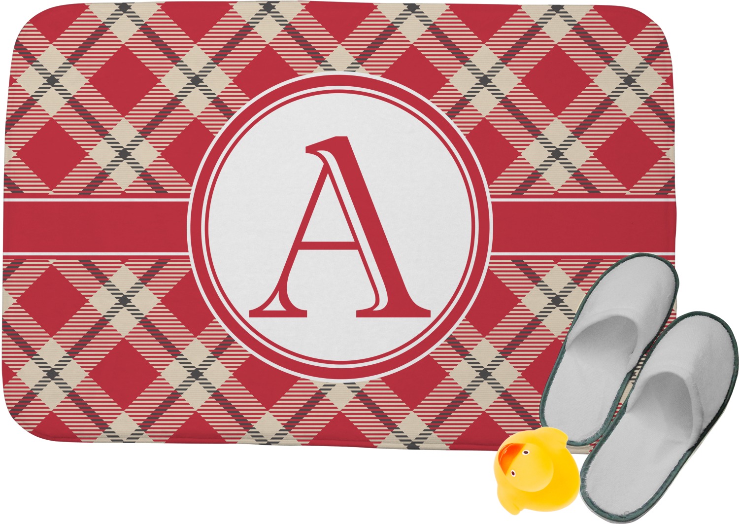 Custom Red & Tan Plaid Memory Foam Bath Mat (Personalized) YouCustomizeIt
