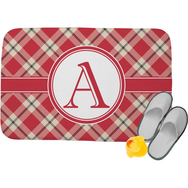 Custom Red & Tan Plaid Memory Foam Bath Mat (Personalized)