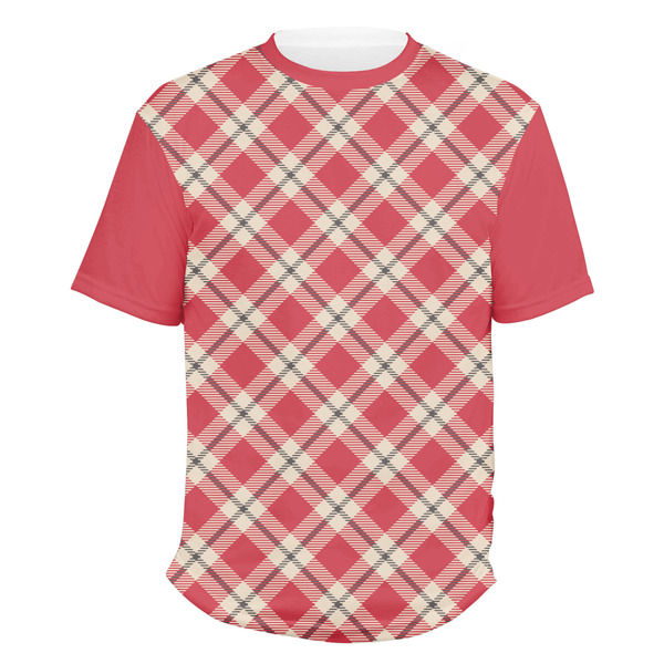 Custom Red & Tan Plaid Men's Crew T-Shirt - Large