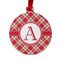Red & Tan Plaid Metal Ball Ornament - Front