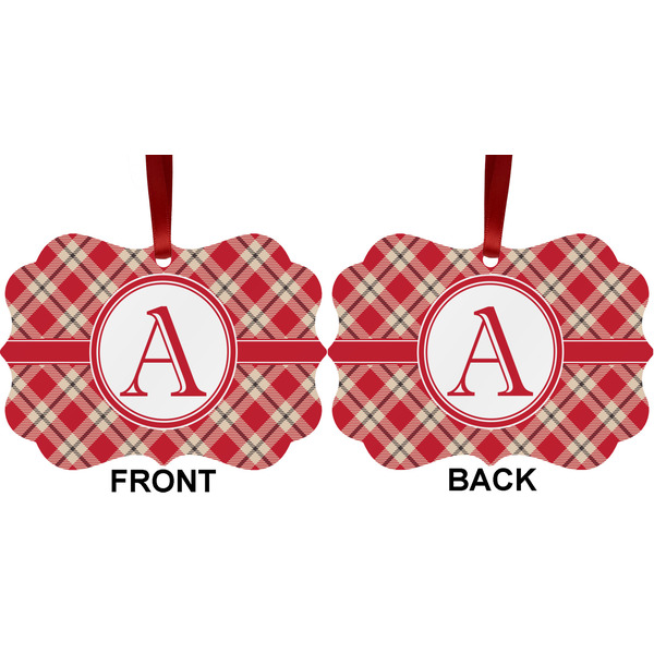 Red & Tan Plaid Metal Benilux Ornament - Front and Back (APPROVAL)