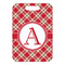 Red & Tan Plaid Metal Luggage Tag - Front Without Strap