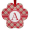 Red & Tan Plaid Metal Paw Ornament - Front