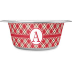 Red & Tan Plaid Stainless Steel Dog Bowl (Personalized)