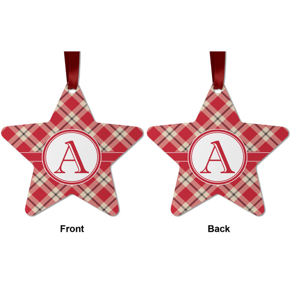 Red & Tan Plaid Metal Star Ornament - Front and Back
