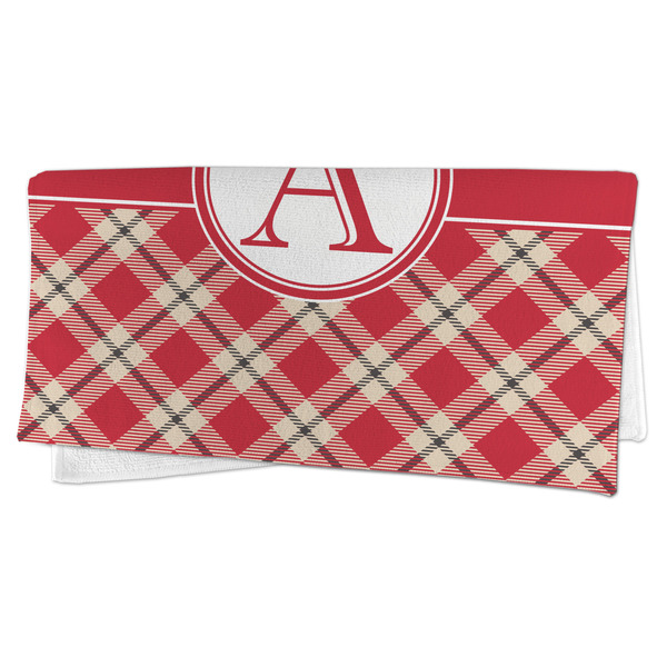 Red & Tan Plaid Microfiber Dish Rag - FOLDED (half)