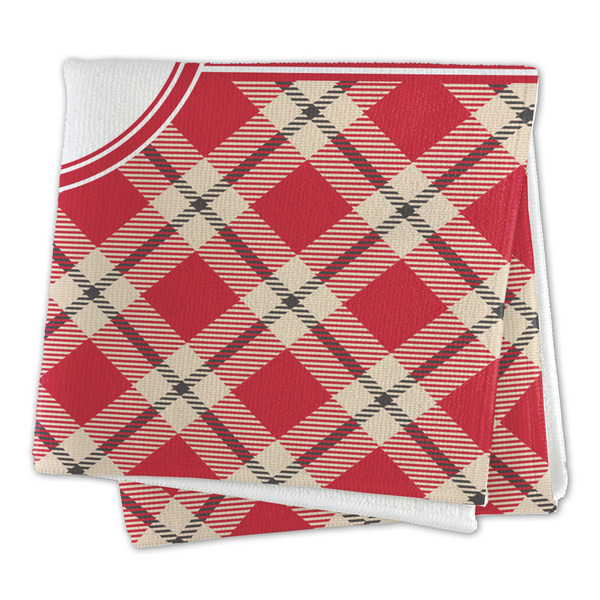 Red & Tan Plaid Microfiber Dish Rag - FOLDED (square)
