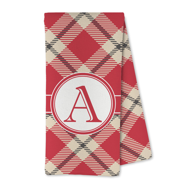 Custom Red & Tan Plaid Kitchen Towel - Microfiber (Personalized)