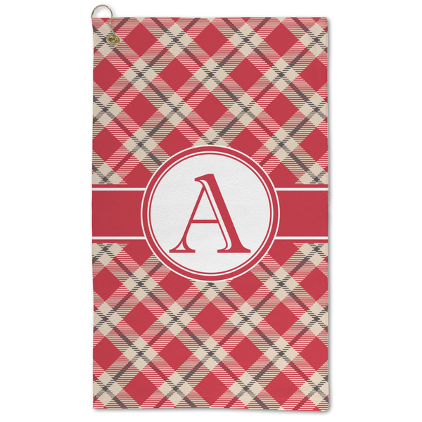 Custom Red & Tan Plaid Microfiber Golf Towel - Large (Personalized)