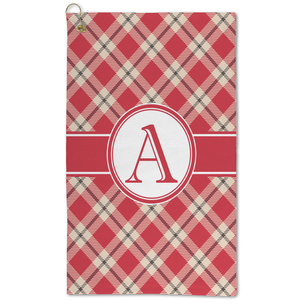 Custom Red & Tan Plaid Microfiber Golf Towel (Personalized)