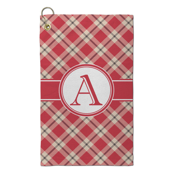Custom Red & Tan Plaid Microfiber Golf Towel - Small (Personalized)