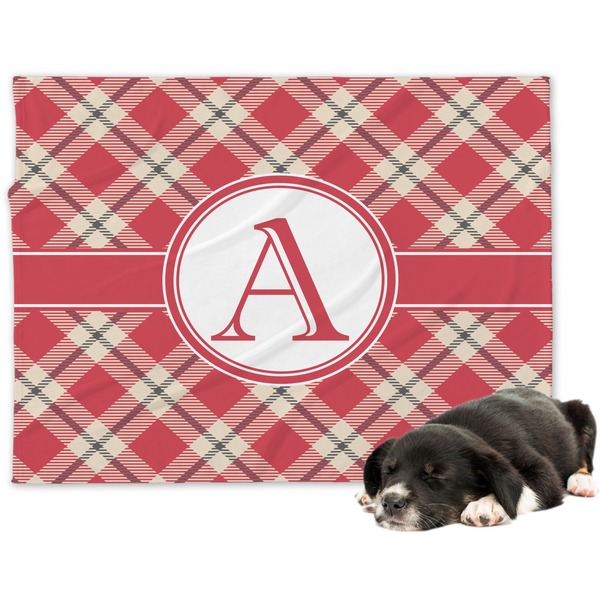 Custom Red & Tan Plaid Dog Blanket - Large (Personalized)