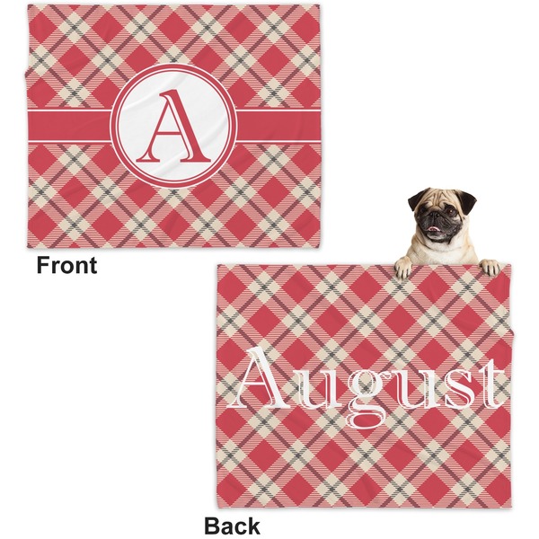 Red & Tan Plaid Microfleece Dog Blanket - Large- Front & Back
