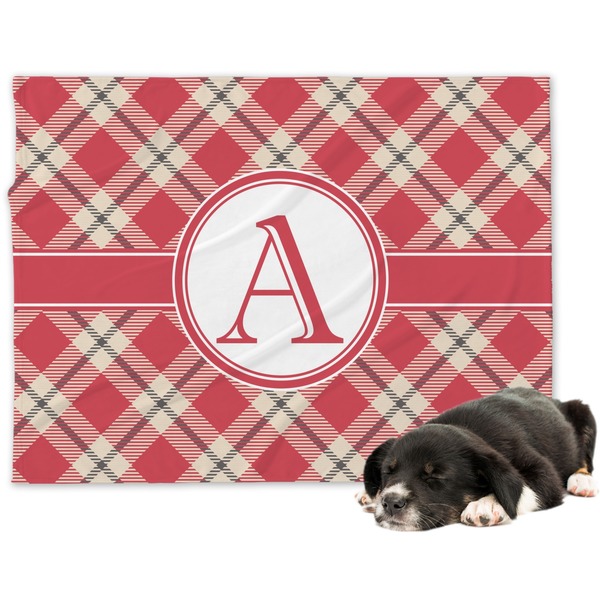 Custom Red & Tan Plaid Dog Blanket (Personalized)