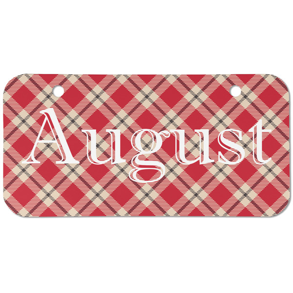 Custom Red & Tan Plaid Mini/Bicycle License Plate (2 Holes) (Personalized)