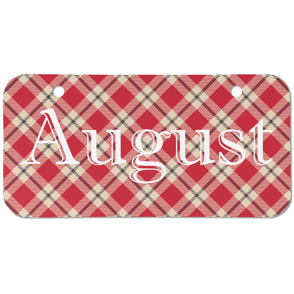 Red & Tan Plaid Mini Bicycle License Plate - Two Holes