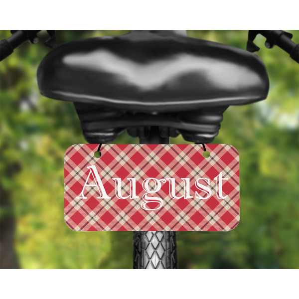 Red & Tan Plaid Mini License Plate on Bicycle - LIFESTYLE Two holes