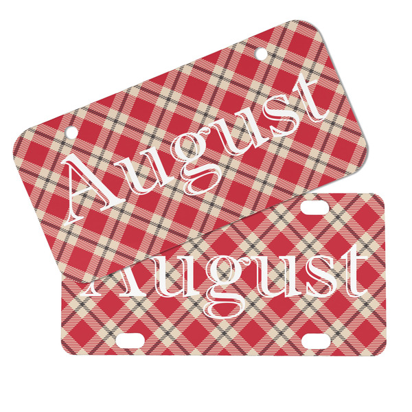 Red & Tan Plaid Mini License Plates - MAIN (4 and 2 Holes)