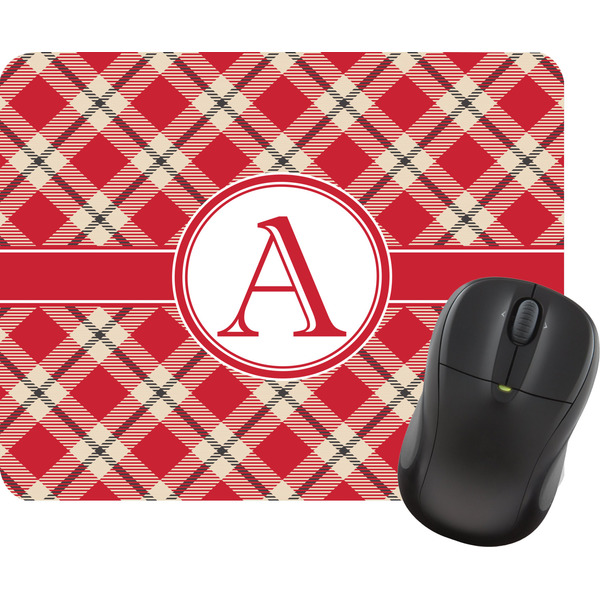 Custom Red & Tan Plaid Rectangular Mouse Pad (Personalized)