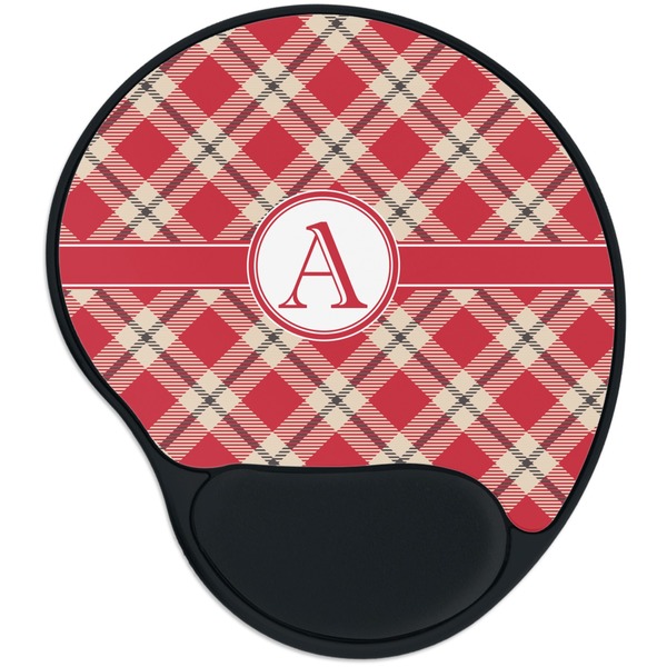 Custom Red & Tan Plaid Mouse Pad with Wrist Support