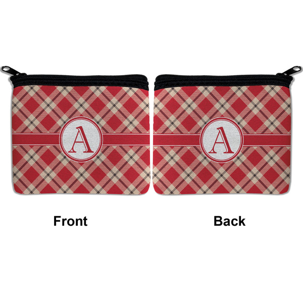 Red & Tan Plaid Neoprene Coin Purse - Front & Back (APPROVAL)