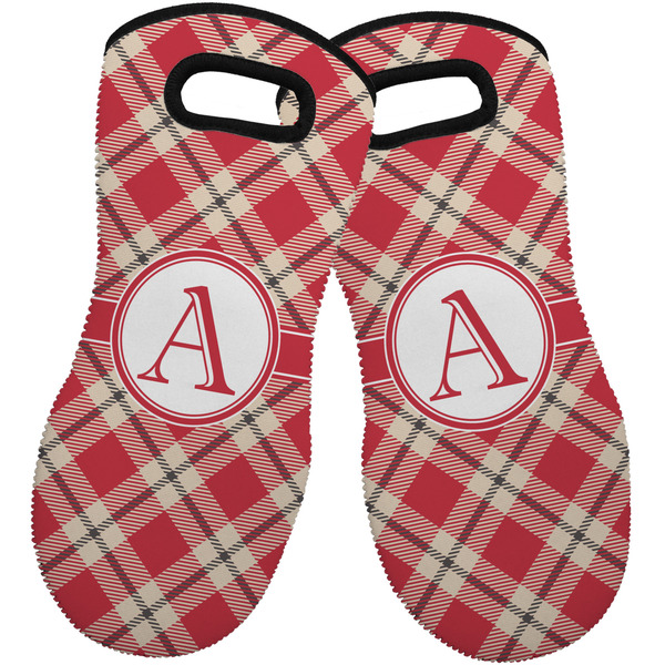 Red & Tan Plaid Neoprene Oven Mitt -Set of 2 - Front