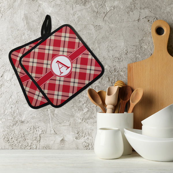 Red & Tan Plaid Neoprene Pot Holder - Set of 2  LIFESTYLE