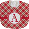 Red & Tan Plaid Velour Baby Bib w/ Initial