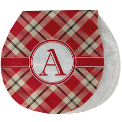 Red & Tan Plaid Burp Pad - Velour w/ Initial