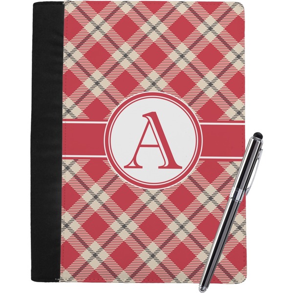 Custom Red & Tan Plaid Notebook Padfolio - Large w/ Initial