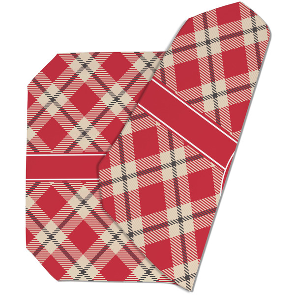 Custom Red & Tan Plaid Dining Table Mat - Octagon (Double-Sided) w/ Initial