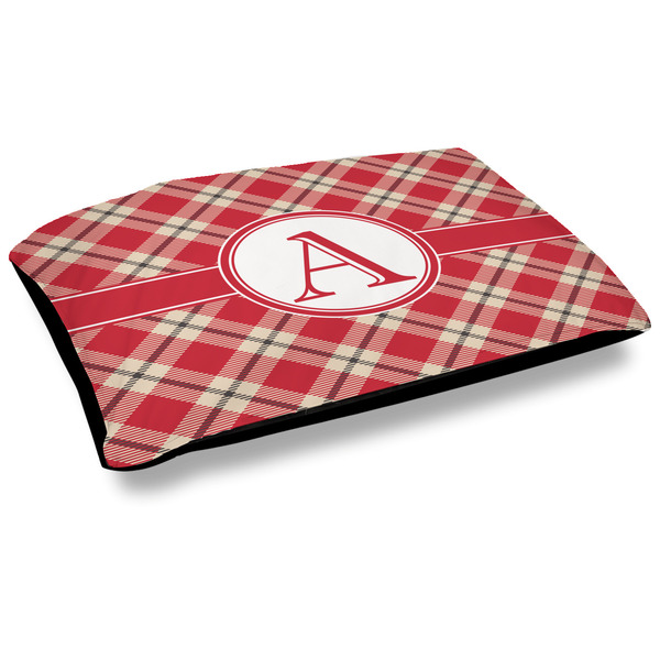 Custom Red & Tan Plaid Dog Bed w/ Initial