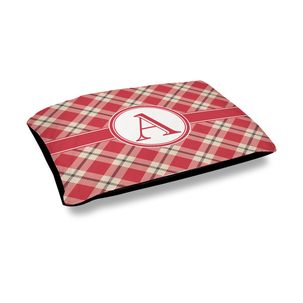 Custom Red & Tan Plaid Outdoor Dog Bed - Medium (Personalized)