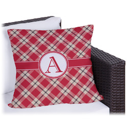 Red & Tan Plaid Outdoor Pillow (Personalized)
