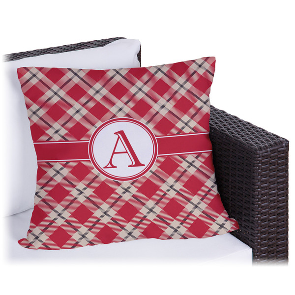 Custom Red & Tan Plaid Outdoor Pillow - 16" (Personalized)