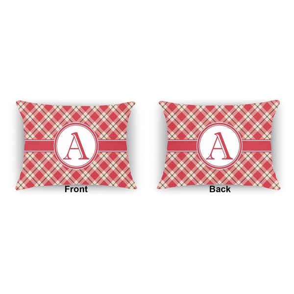 Red & Tan Plaid  Outdoor Rectangular Throw Pillow (Front and Back)