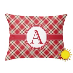 Red & Tan Plaid Outdoor Throw Pillow (Rectangular) (Personalized)