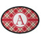 Red & Tan Plaid Iron On Oval Patch w/ Initial