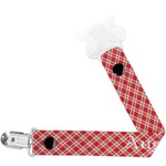 Red & Tan Plaid Pacifier Clip (Personalized)