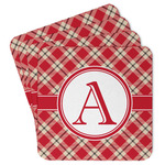 Red & Tan Plaid Paper Coasters w/ Initial