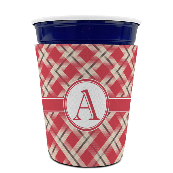 Red & Tan Plaid Party Cup Sleeves - without bottom - FRONT (on cup)