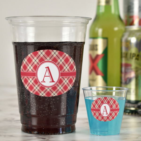 Red & Tan Plaid Party Cups - 16oz - In Context