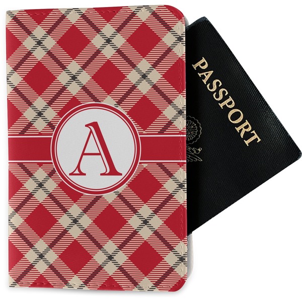 Custom Red & Tan Plaid Passport Holder - Fabric (Personalized)