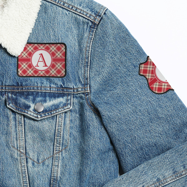 Red & Tan Plaid Patches Lifestyle Jean Jacket Detail