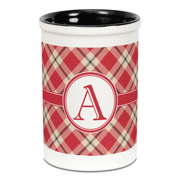 Red & Tan Plaid Pencil Holder - Black
