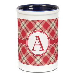 Red & Tan Plaid Ceramic Pencil Holders - Blue