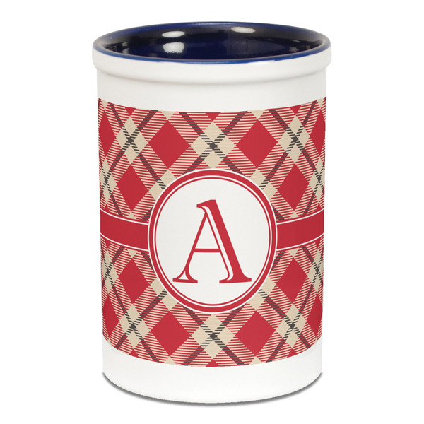 Red & Tan Plaid Pencil Holder - Blue
