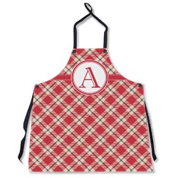 Red & Tan Plaid Apron Without Pockets w/ Initial